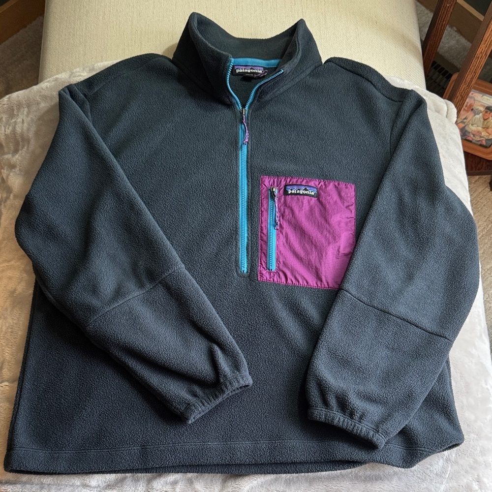 Patagonia Blue Fleece with Magenta Pocket